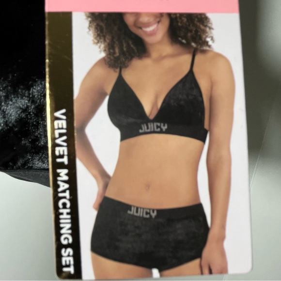 Juicy Couture Crushed Jersey Velvet Bra and Underwear Set - Black - Picture 1 of 16